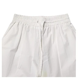 White Cotton High Waist Wide Leg Straight Bermuda Shorts