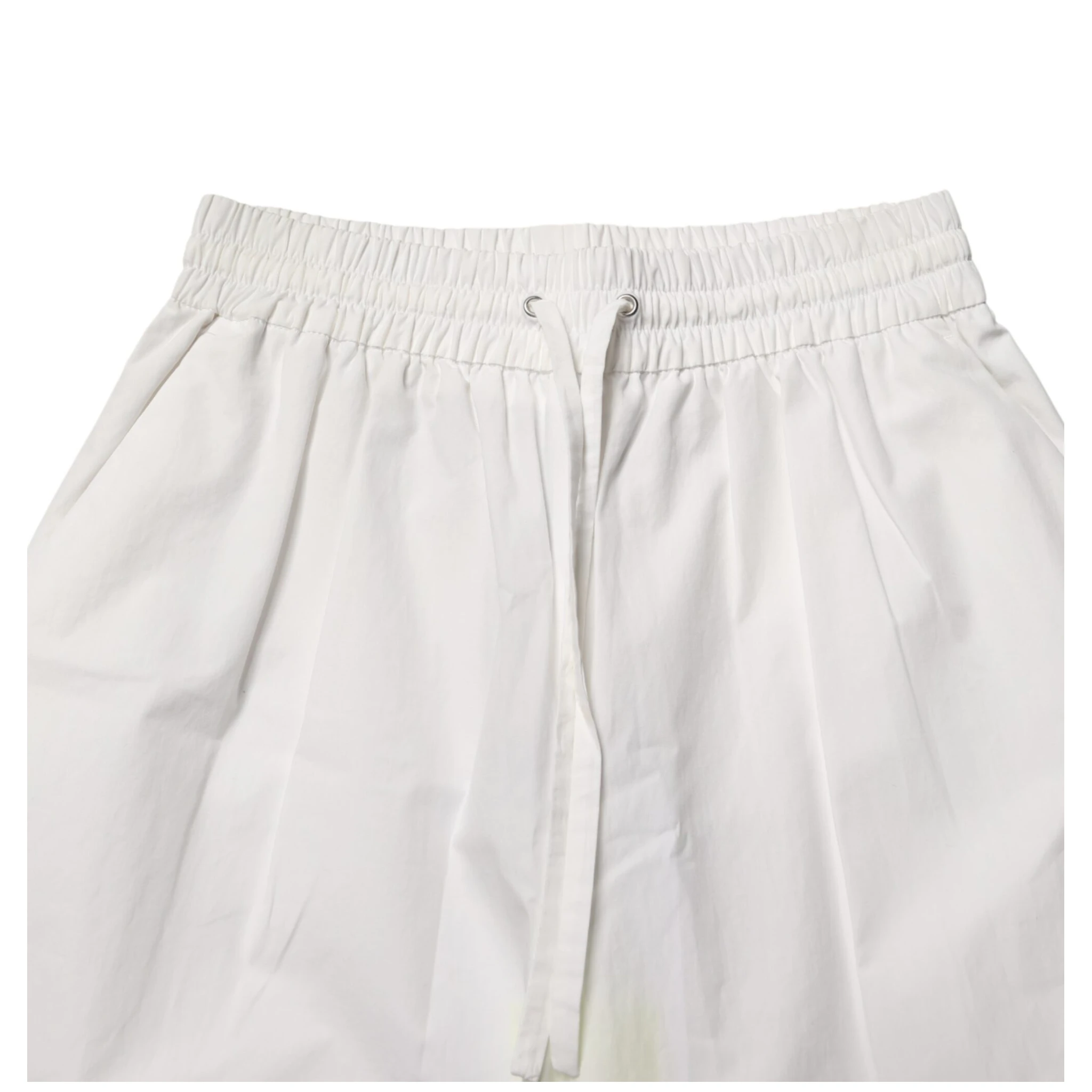 White Cotton High Waist Wide Leg Straight Bermuda Shorts
