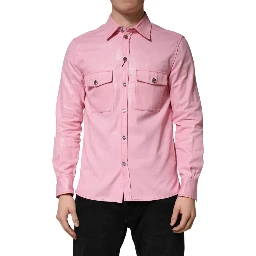 Pink Cotton Collared Men Button Down Shirt