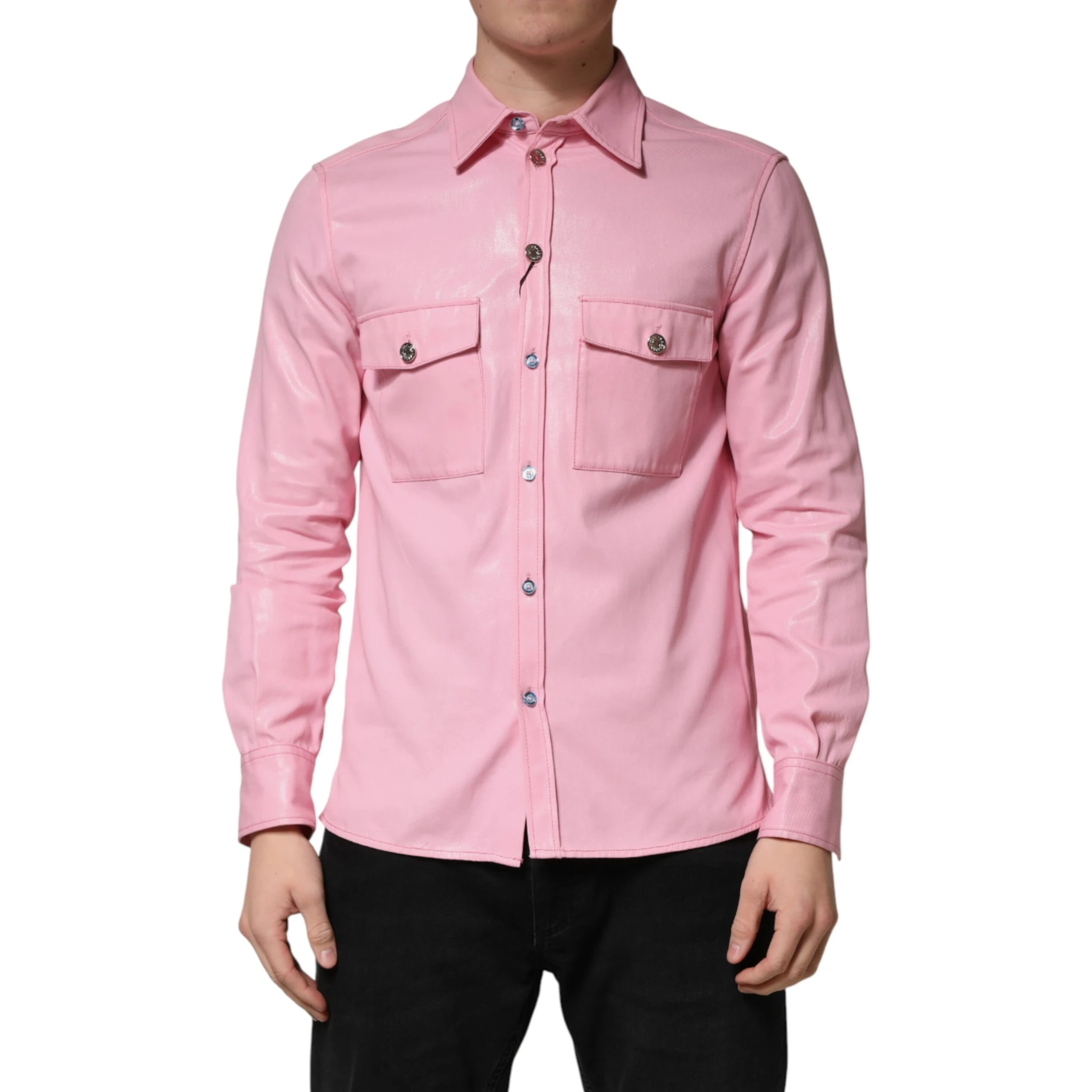 Pink Cotton Collared Men Button Down Shirt