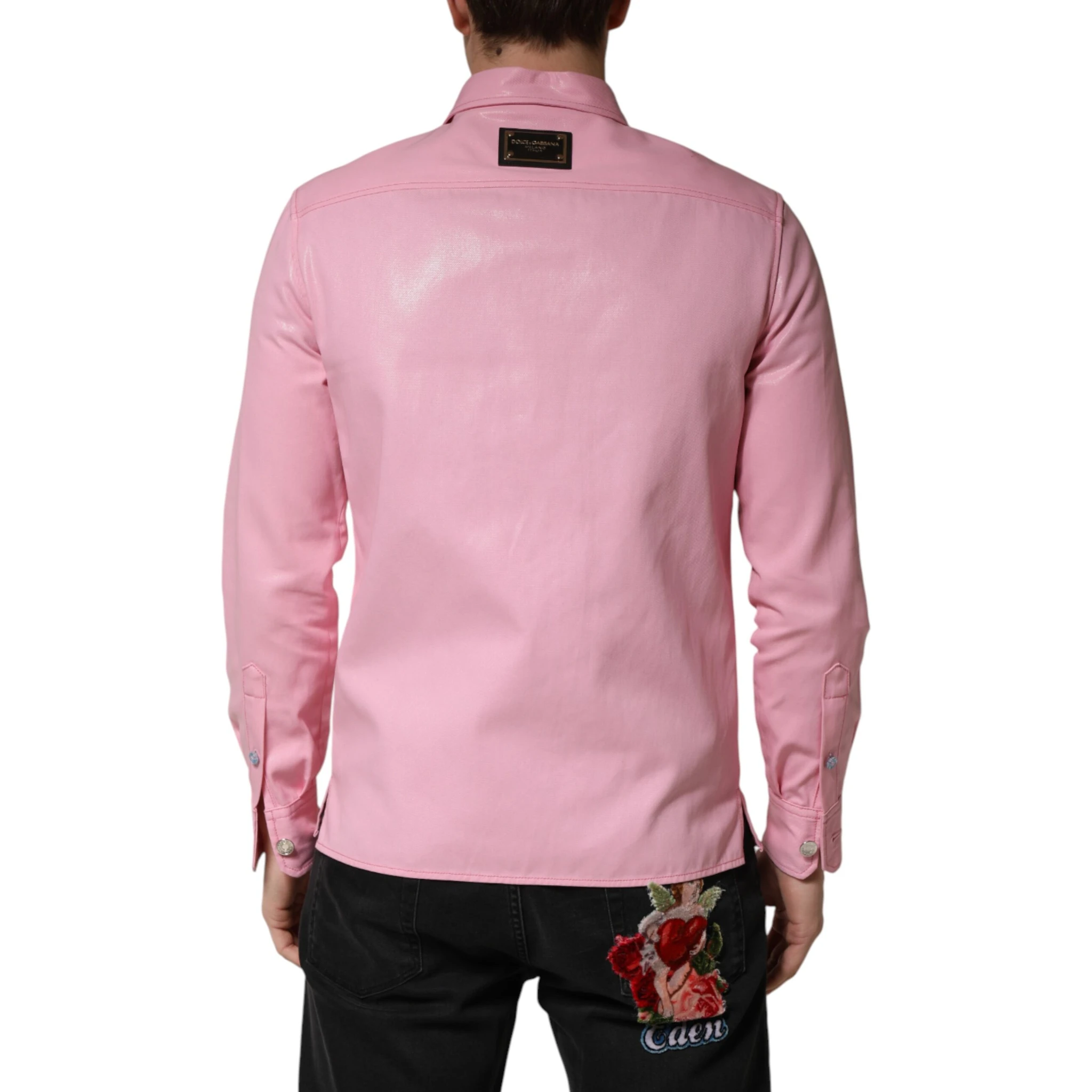 Pink Cotton Collared Men Button Down Shirt