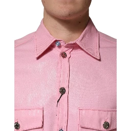Pink Cotton Collared Men Button Down Shirt
