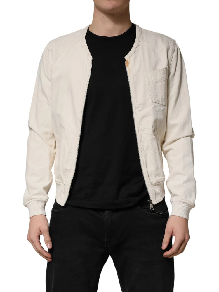 Off White Cotton Full Zip Denim Men Blouson Jacket alternative