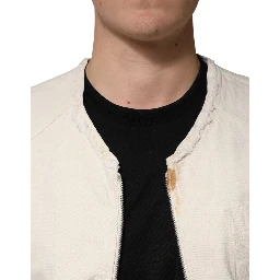 Off White Cotton Full Zip Denim Men Blouson Jacket