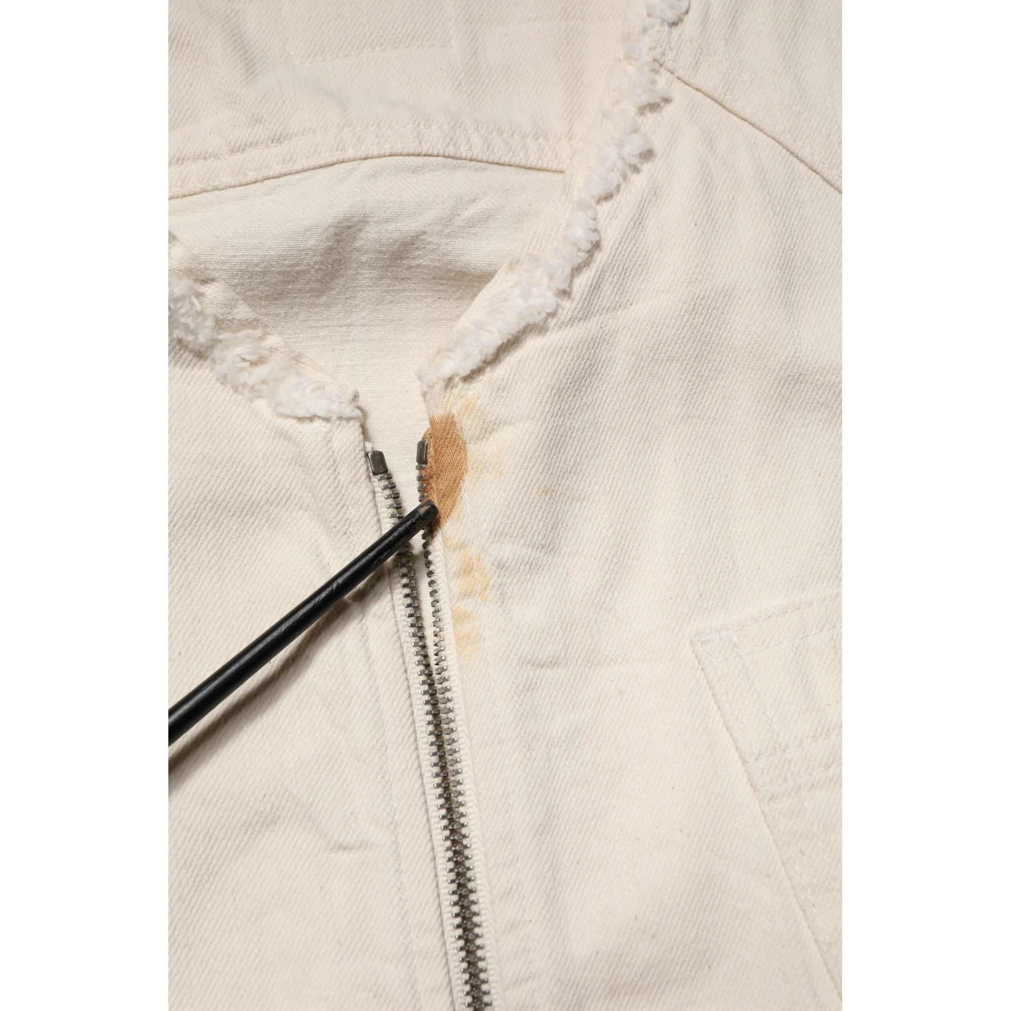 Off White Cotton Full Zip Denim Men Blouson Jacket