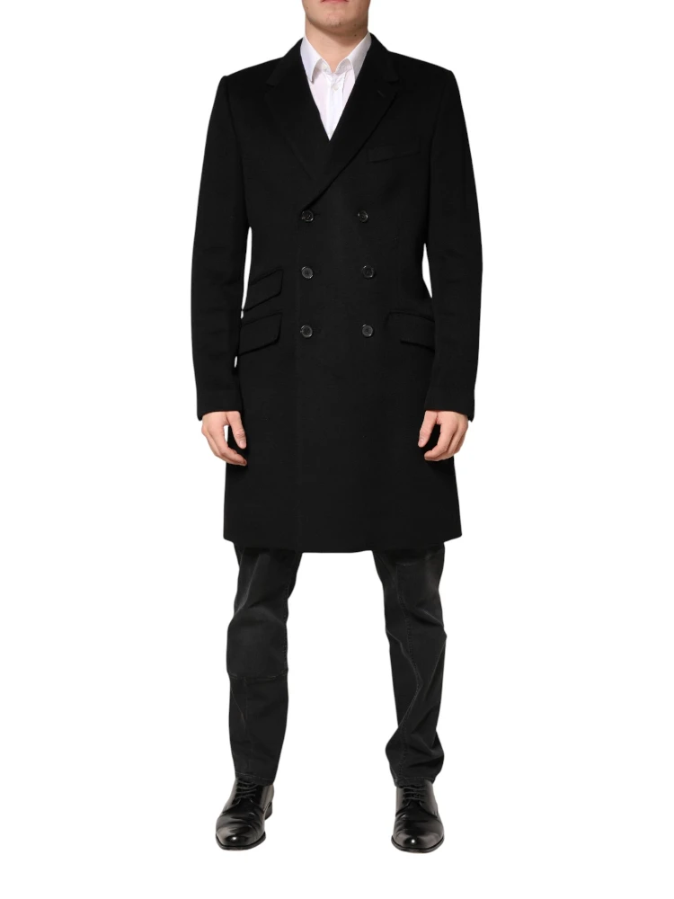 Black Wool Double Breasted TrenchCoat Jacket