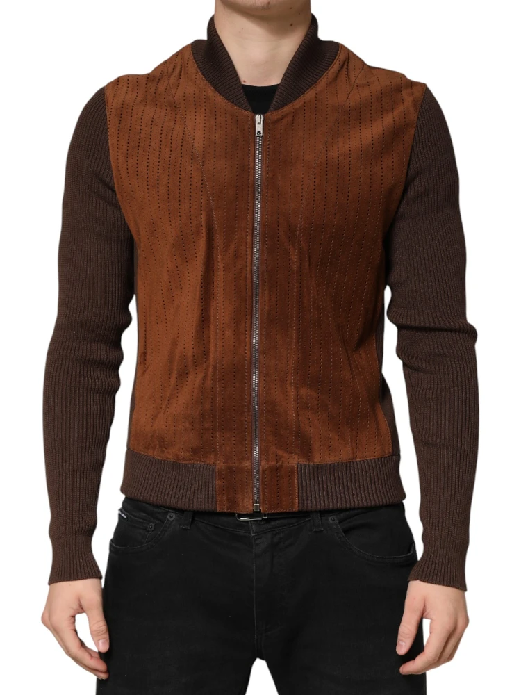 Brown Velvet Calfskin Full Zip Biker Jacket alternative