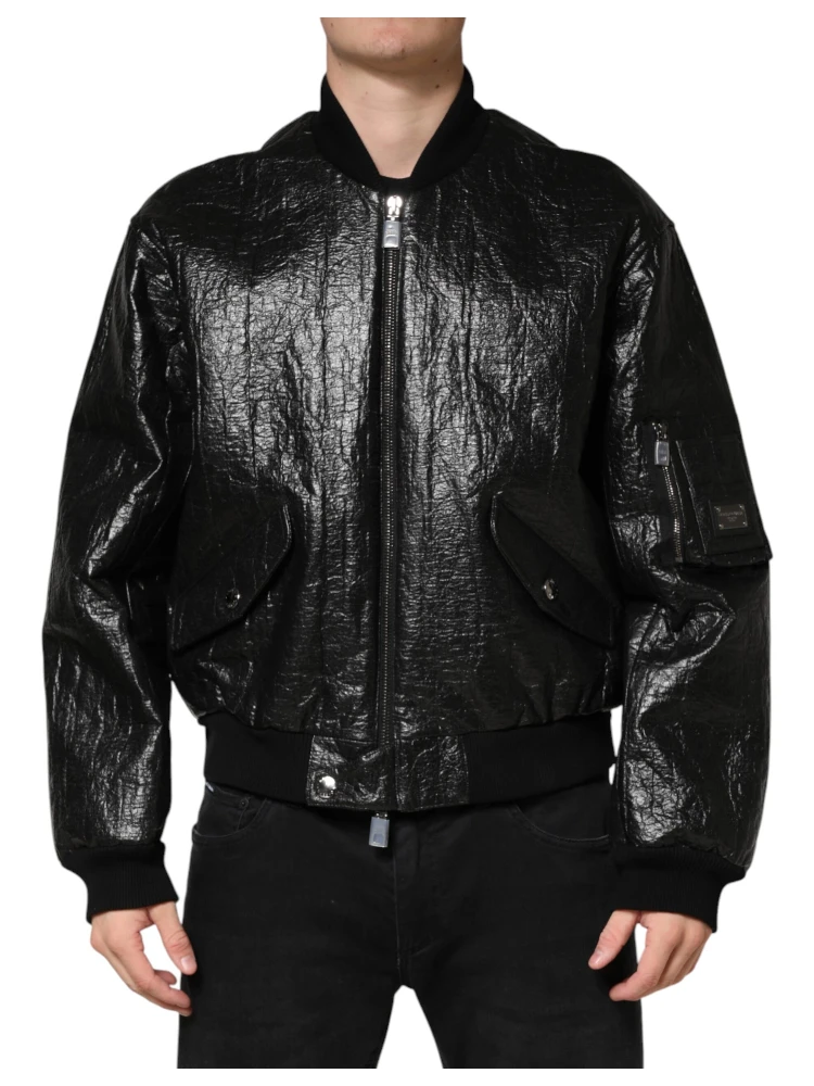 Black Cellulose Leather FullZip Biker Jacket alternative