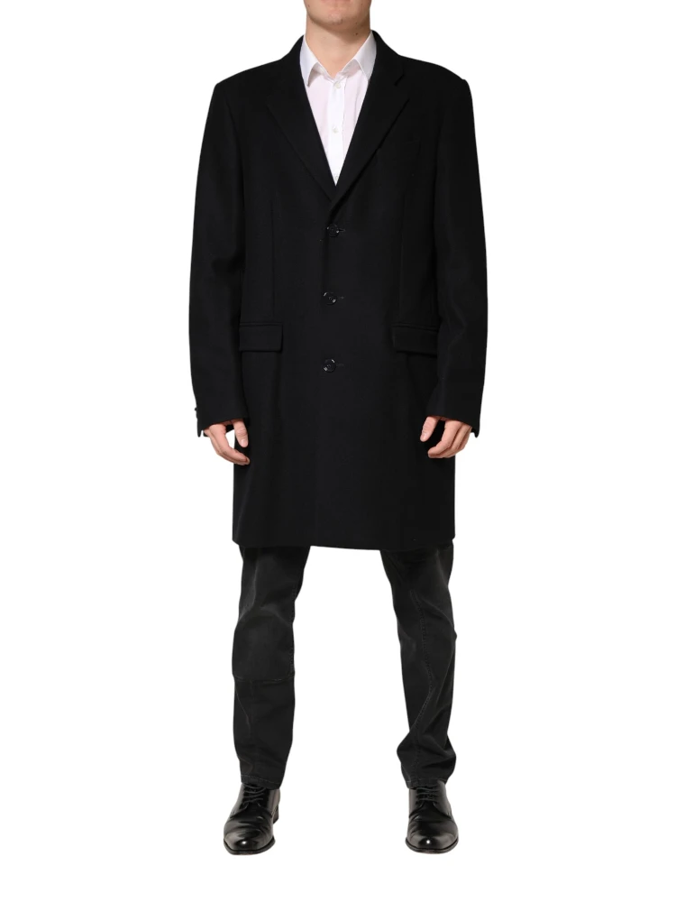 Black Wool Single Breasted Long Coat Jacket