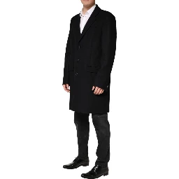 Black Wool Single Breasted Long Coat Jacket
