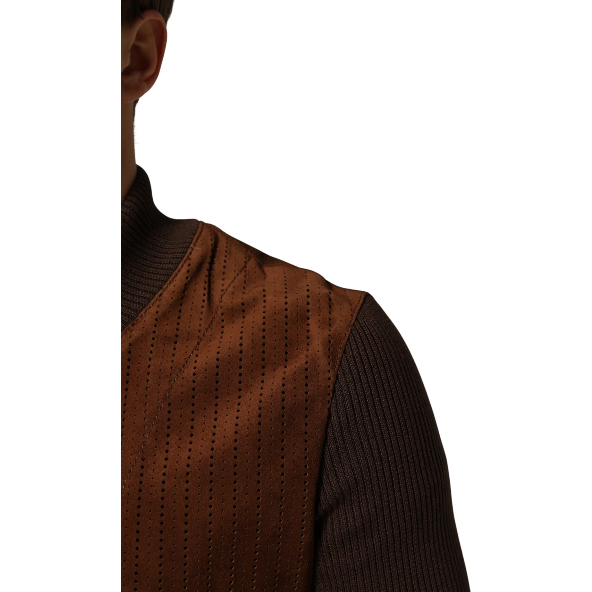 Brown Velvet Calfskin Full Zip Biker Jacket