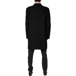 Black Wool Single Breasted Long Coat Jacket