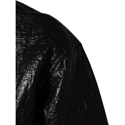 Black Cellulose Leather FullZip Biker Jacket