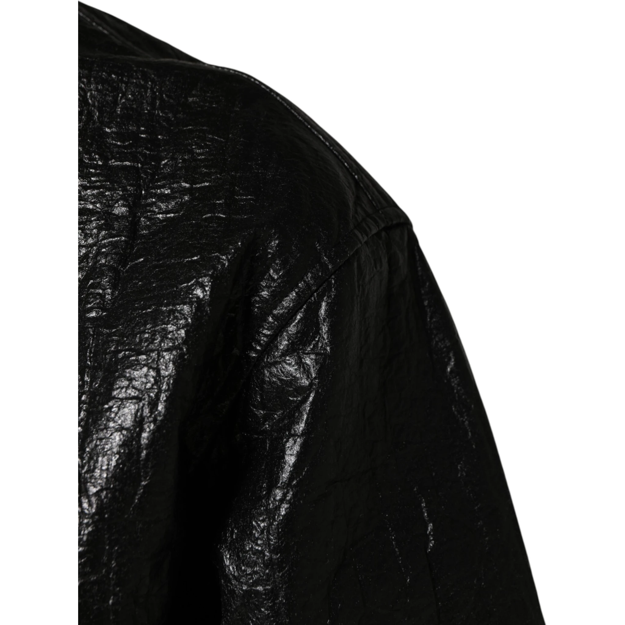 Black Cellulose Leather FullZip Biker Jacket