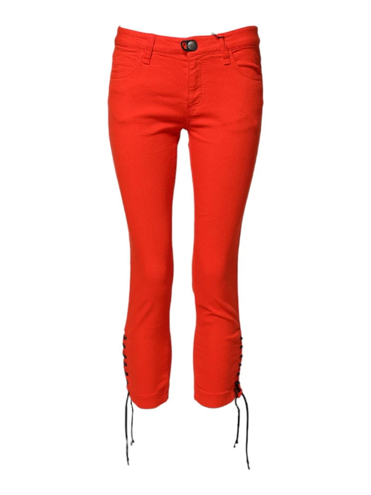 Red Mid Waist Skinny Cropped Trouser Jeans