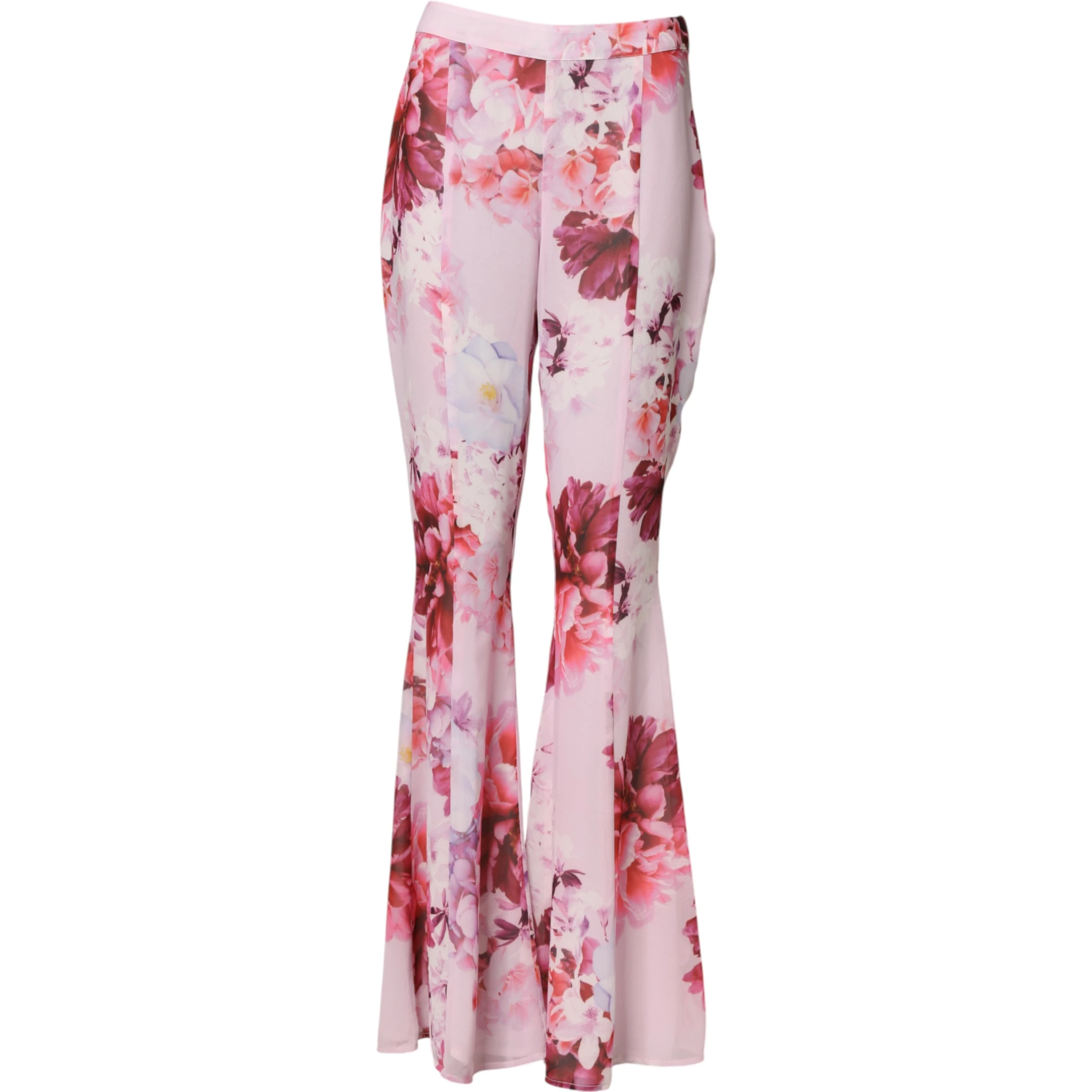 Pink Floral Flared High Waist Trouser Pants