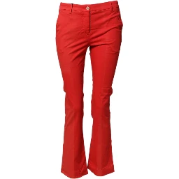 Red Flared Mid Waist Chino Casual Trouser Pants