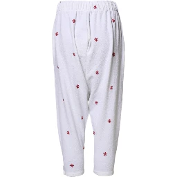 White Floral Tapered High Waist Cropped Pants