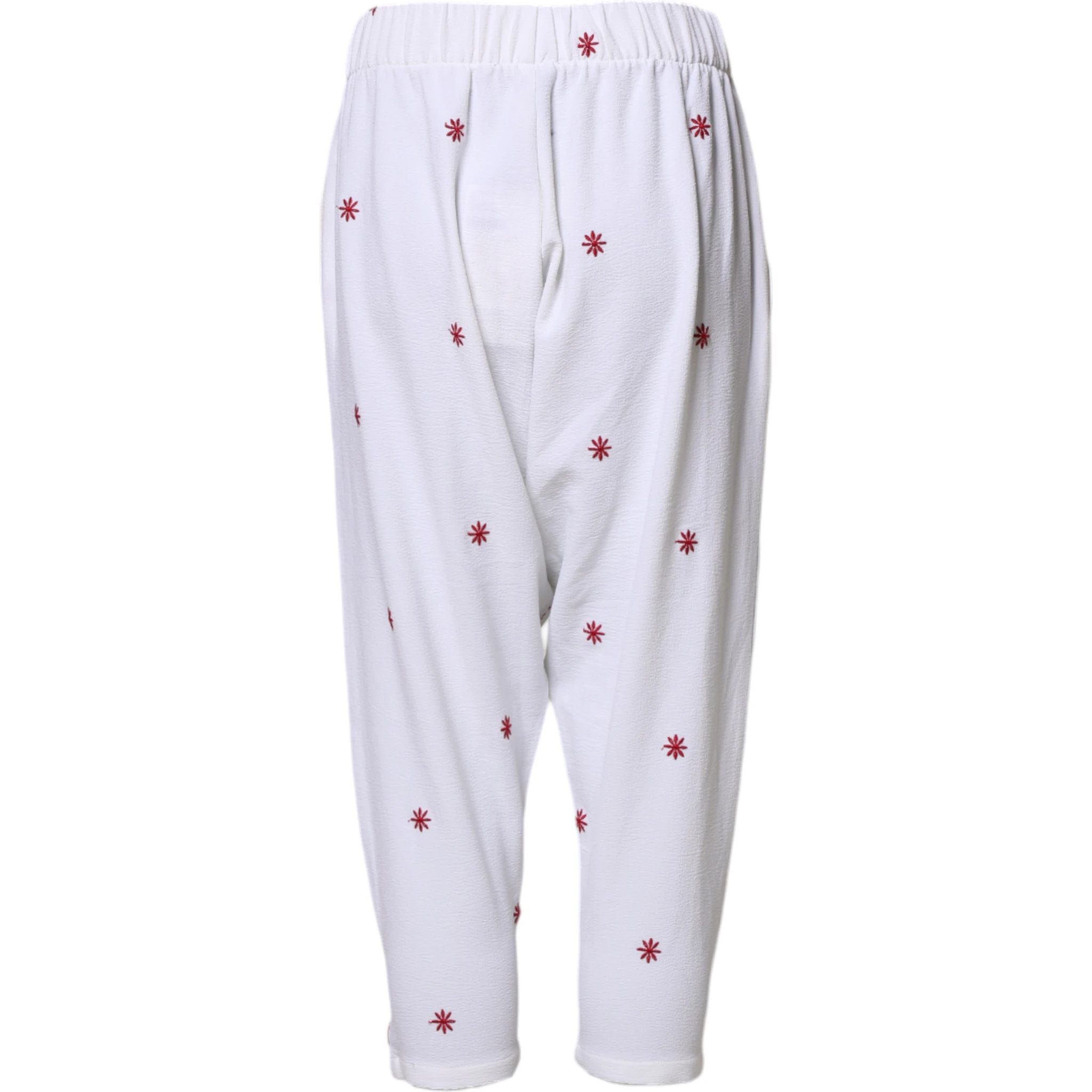 White Floral Tapered High Waist Cropped Pants
