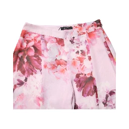 Pink Floral Flared High Waist Trouser Pants