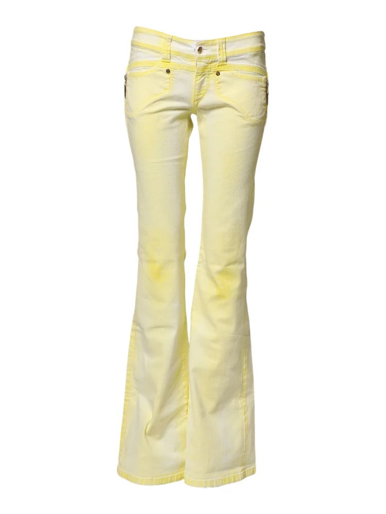 Yellow Cotton Bootcut Low Waist Denim Trouser Jeans
