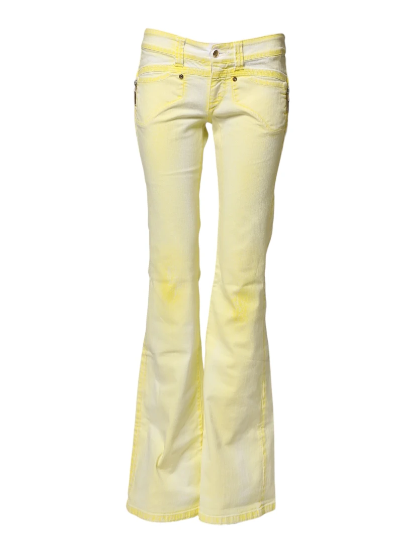 Yellow Cotton Bootcut Low Waist Denim Trouser Jeans