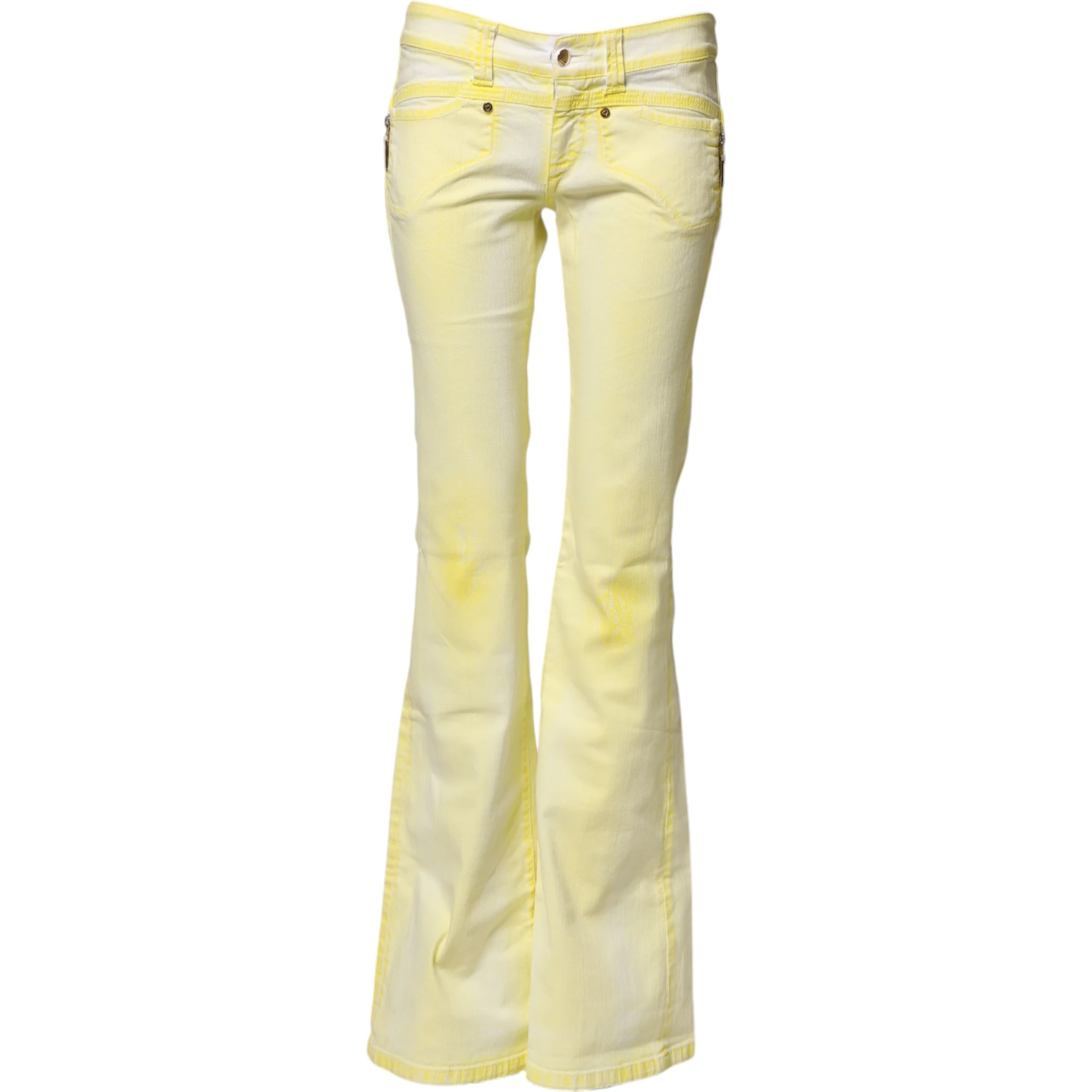 Yellow Cotton Bootcut Low Waist Denim Trouser Jeans