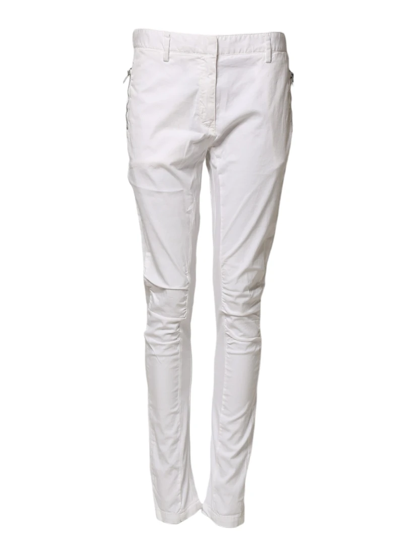 White Mid Waist Skinny Chino Cotton Trouser Pants