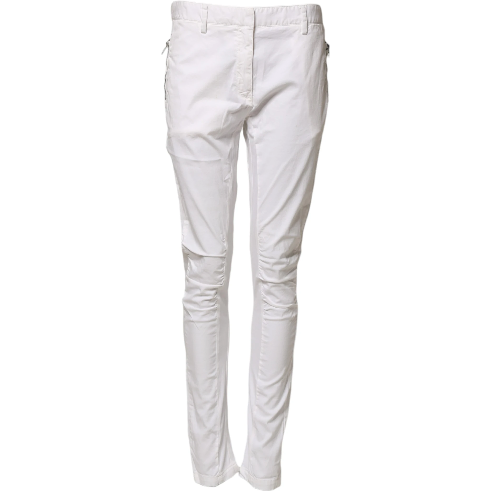 White Mid Waist Skinny Chino Cotton Trouser Pants