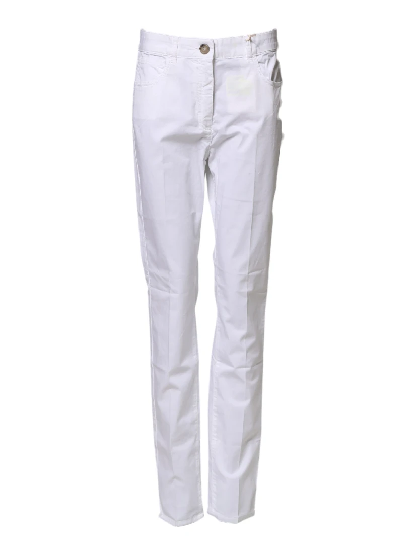 White Cotton Skinny Mid Waist Chino Trouser Pants