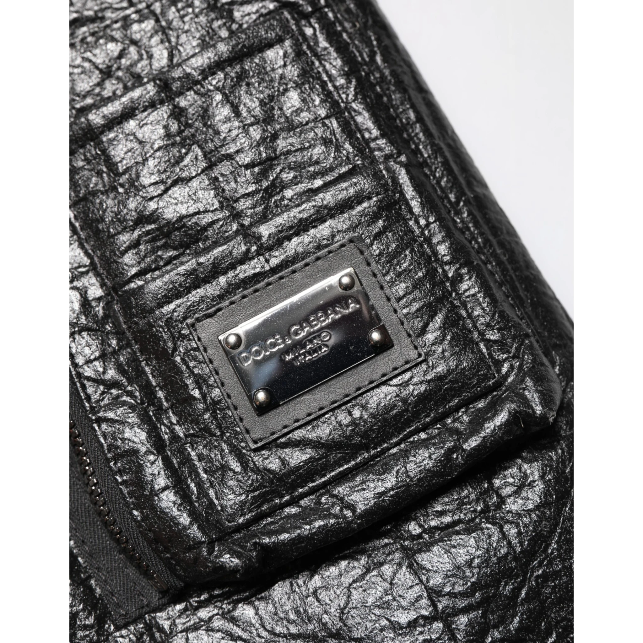 Black Cellulose Leather FullZip Biker Jacket