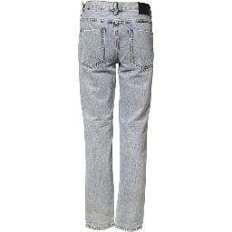 Light Blue Tattered Mid Waist Straight Denim Jeans