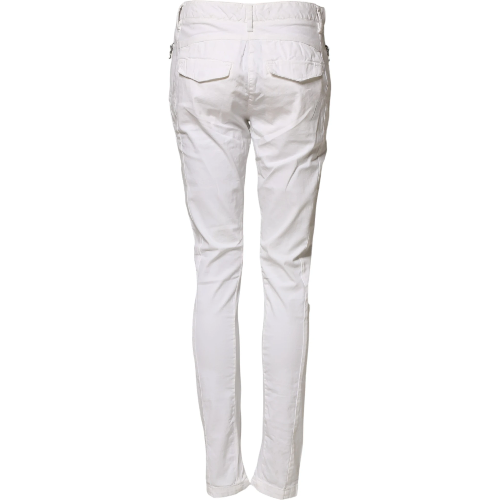 White Mid Waist Skinny Chino Cotton Trouser Pants
