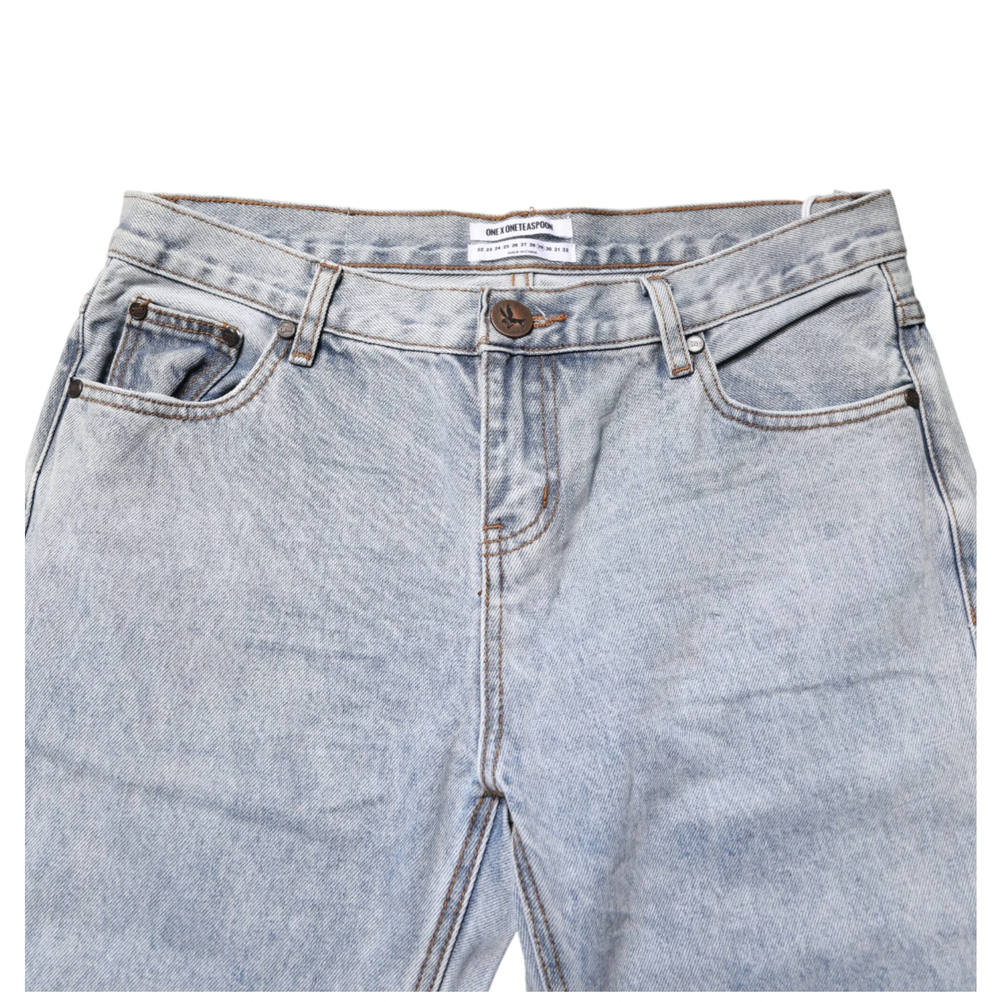 Light Blue Tattered Mid Waist Straight Denim Jeans