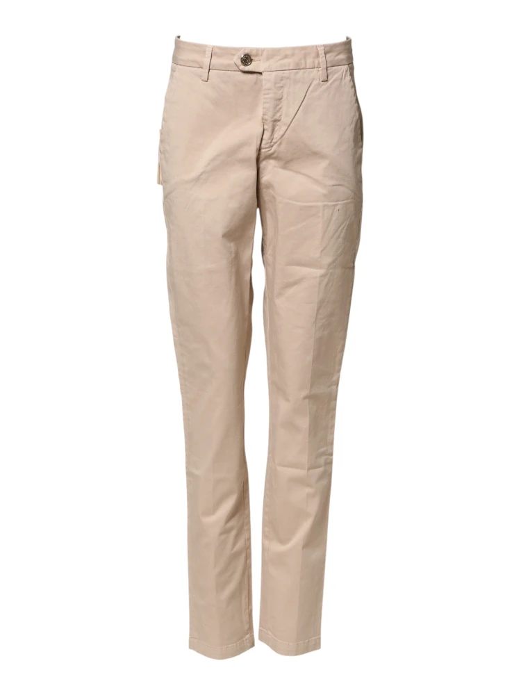 Beige Straight Mid Waist Chino Trouser Casual Pants