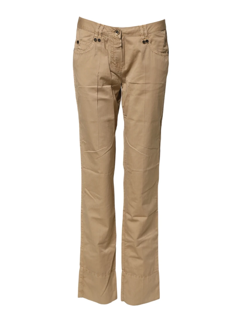 Beige Straight Cotton Stretch Chino Pants