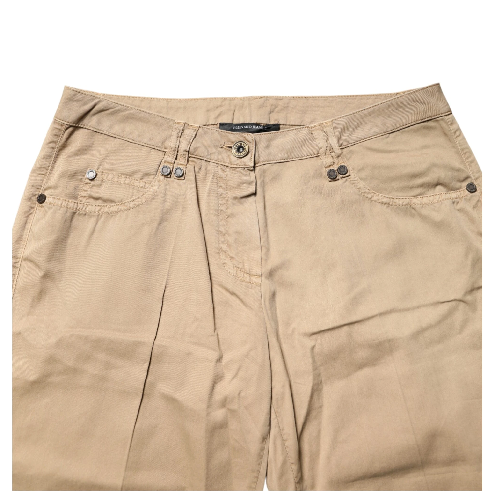 Beige Straight Cotton Stretch Chino Pants