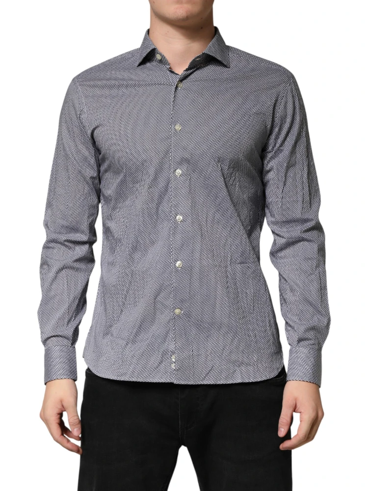 Gray Patterned Long Sleeves Dress Shirt