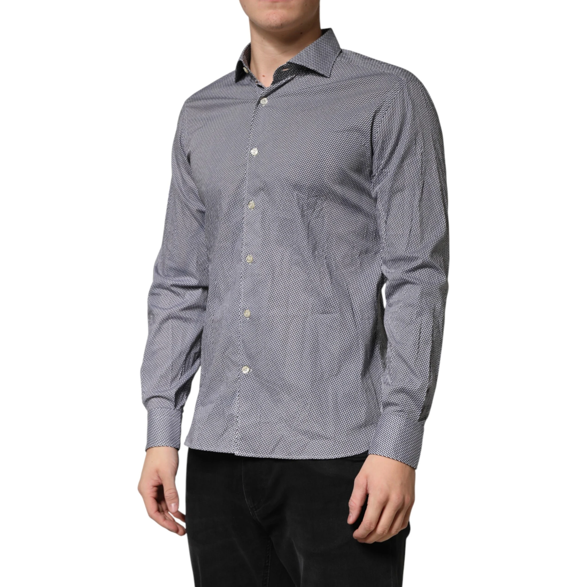 Gray Patterned Long Sleeves Dress Shirt