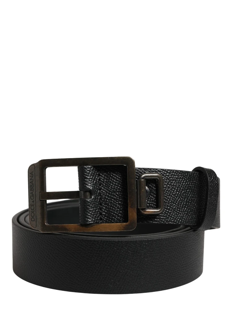 Black Calf Leather Gold Metal Buckle Belt