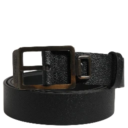 Black Calf Leather Gold Metal Buckle Belt