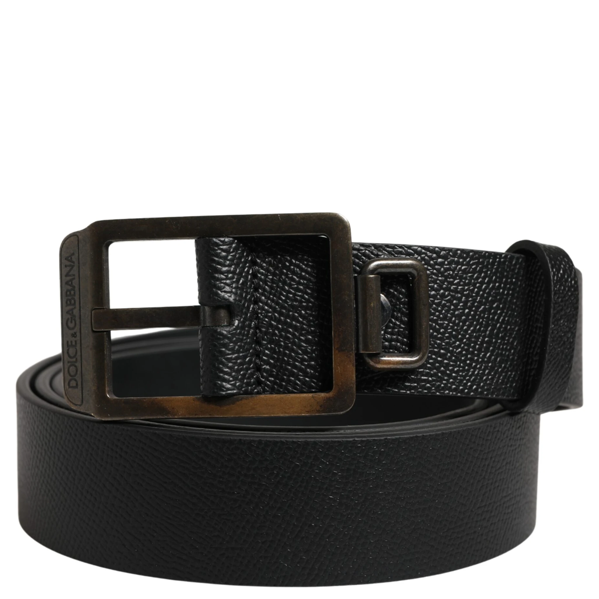 Black Calf Leather Gold Metal Buckle Belt