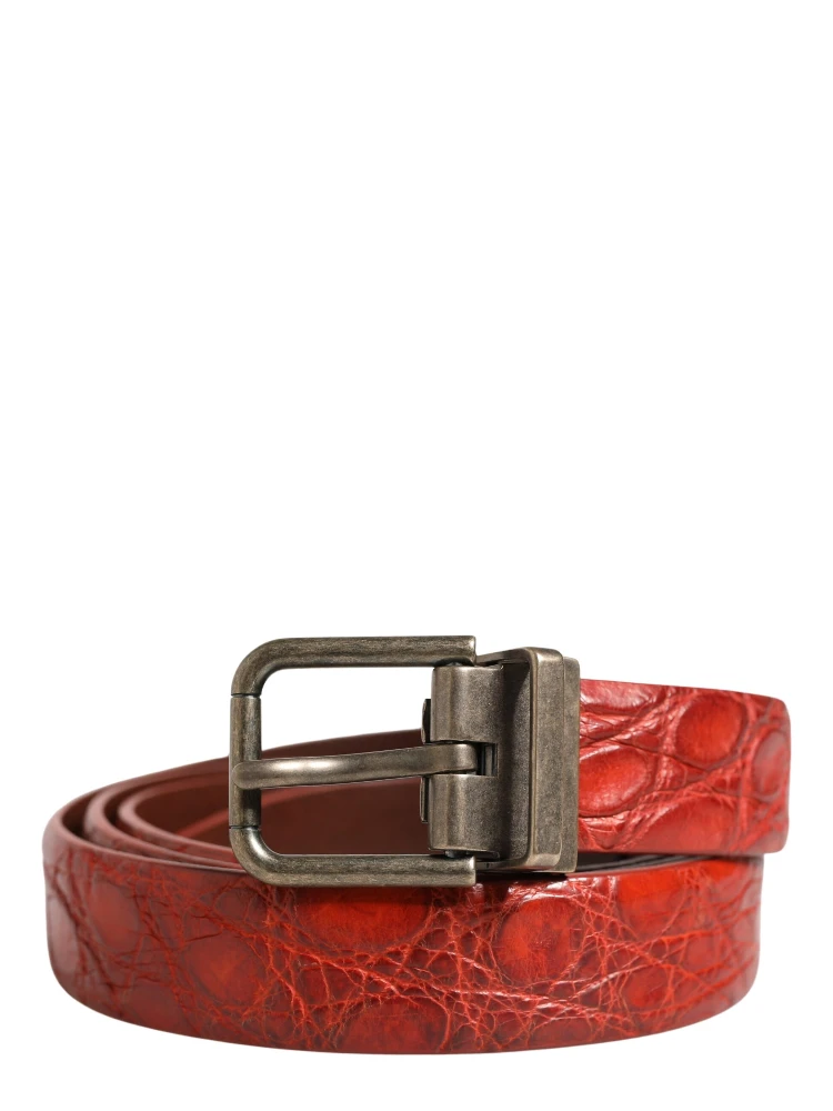 Red Leather Gold Tone Metal Buckle Men Belt