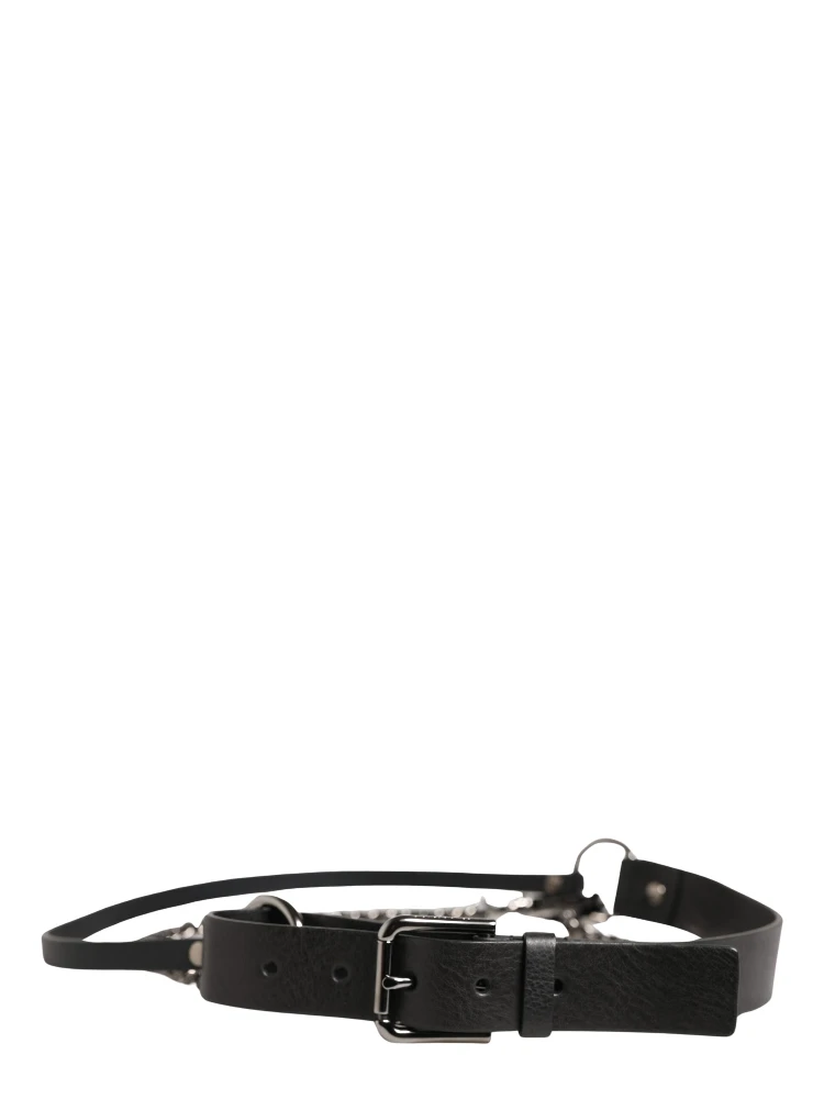 Black Leather Silver Chain Waist Men Belt