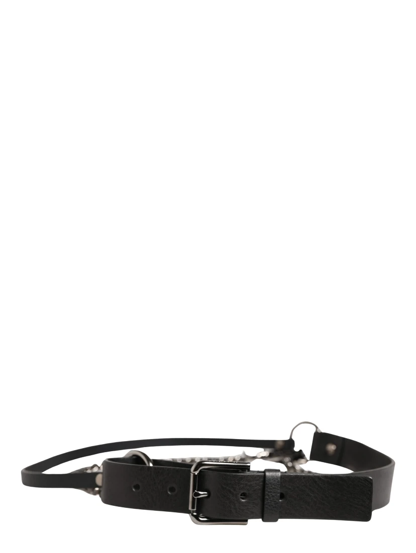 Black Leather Silver Chain Waist Men Belt