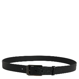 Black Calf Leather Gold Metal Buckle Belt