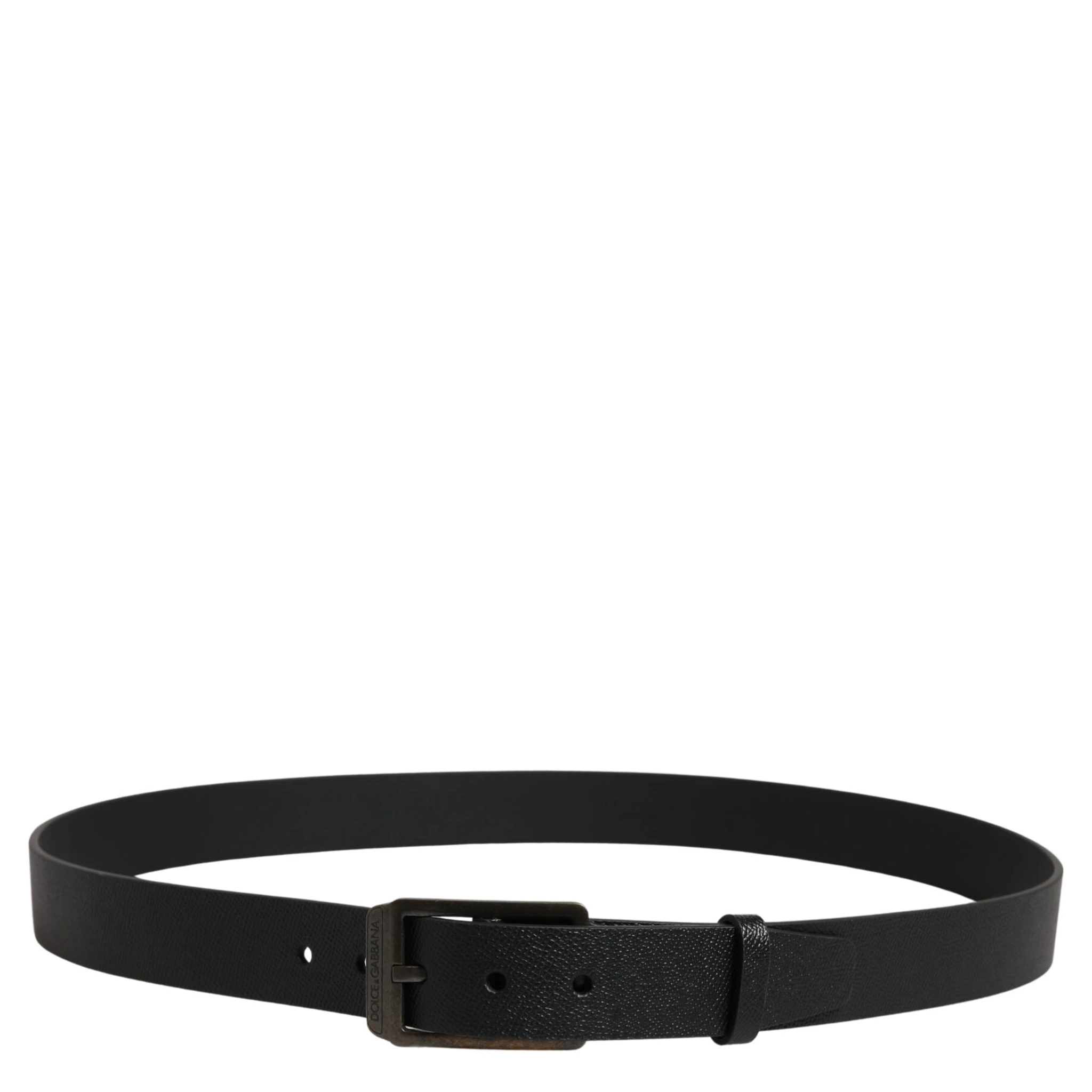 Black Calf Leather Gold Metal Buckle Belt