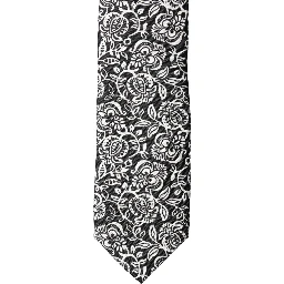 Black White Floral Fantasy Silk Adjustable Necktie Tie