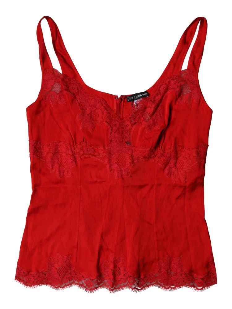 Red Silk Floral Lace Lingerie Top Underwear