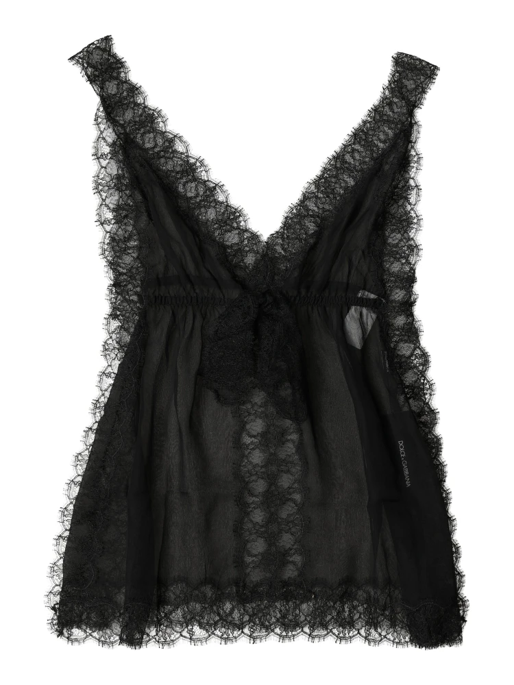 Black Silk Floral Lace Lingerie Top Underwear